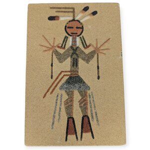 Native American Sand Art Painting "Healing God" Signed 3" x 6" New Mexico